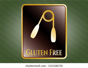  Gold emblem with hand gripper icon and Gluten Free text inside