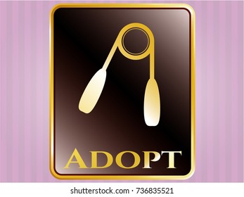  Gold emblem with hand gripper icon and Adopt text inside