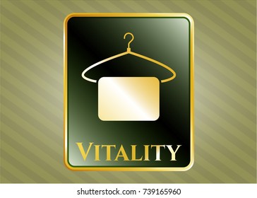  Gold emblem with hanger with towel icon and Vitality text inside