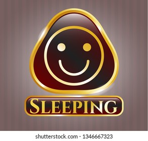  Gold emblem with happy face icon and Sleeping text inside