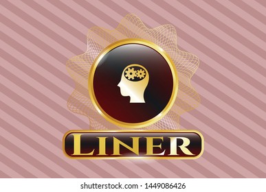  Gold emblem with head with gears inside icon and Liner text inside