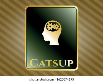  Gold emblem with head with gears inside icon and Catsup text inside