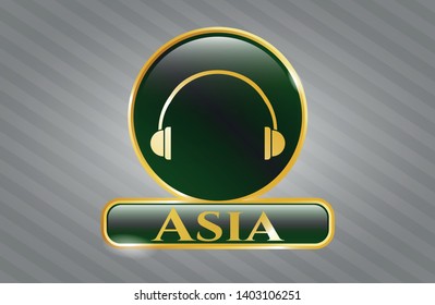  Gold emblem with headphones icon and Asia text inside