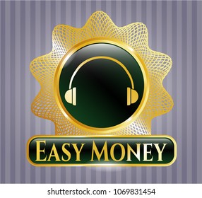 Gold emblem with headphones icon and Easy Money text inside