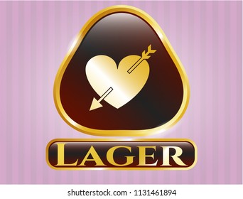  Gold emblem with heart with arrow icon and Lager text inside