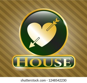  Gold emblem with heart with arrow icon and House text inside