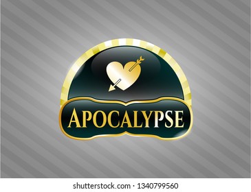  Gold emblem with heart with arrow icon and Apocalypse text inside