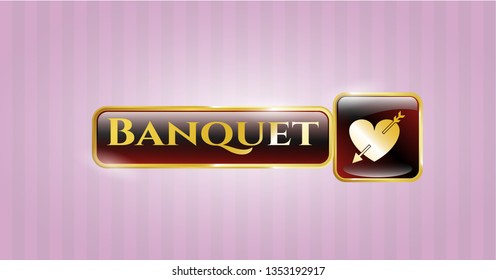  Gold emblem with heart with arrow icon and Banquet text inside