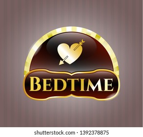  Gold emblem with heart with arrow icon and Bedtime text inside