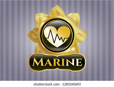  Gold emblem with heart with electrocardiogram icon and Marine text inside