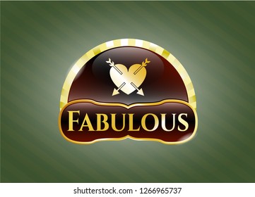  Gold emblem with heart with two arrows icon and Fabulous text inside