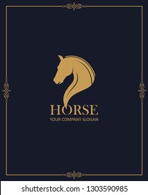 gold emblem of horse head on dark background