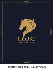 gold emblem of horse head on dark background