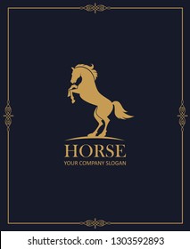 gold emblem of horse on dark background