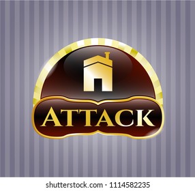  Gold emblem with house icon and Attack text inside