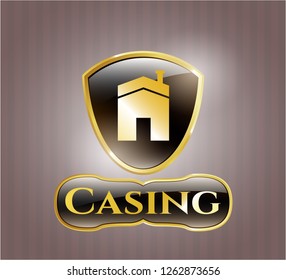  Gold emblem with house icon and Casing text inside