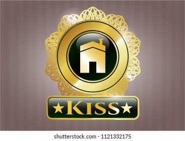  Gold emblem with house icon and Kiss text inside