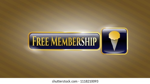 Gold emblem with ice cream icon and Free Membership text inside
