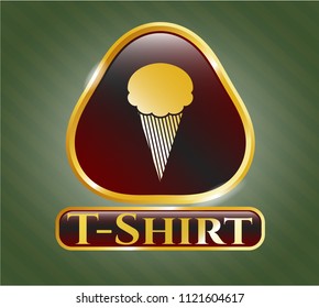  Gold emblem with ice cream icon and T-Shirt text inside