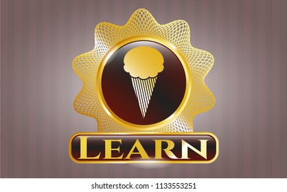  Gold emblem with ice cream icon and Learn text inside