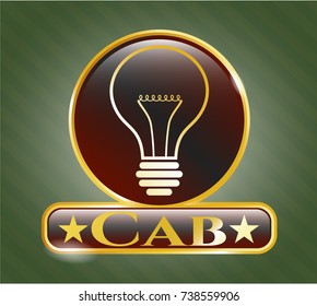  Gold emblem with idea icon and Cab text inside