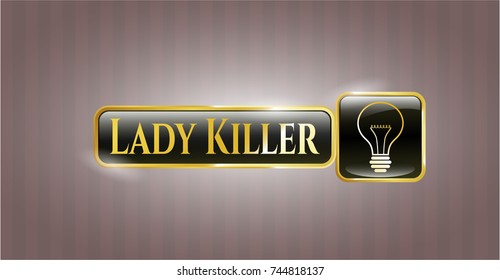  Gold emblem with idea icon and Lady Killer text inside