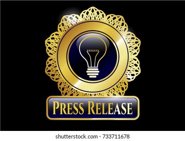  Gold emblem with idea icon and Press Release text inside