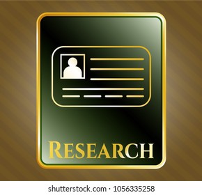  Gold emblem with identification card icon and Research text inside