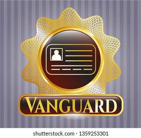  Gold emblem with identification card icon and Vanguard text inside