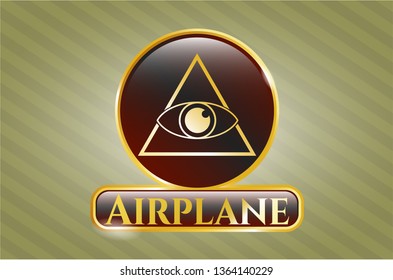  Gold emblem with illuminati pyramid icon and Airplane text inside