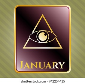  Gold emblem with illuminati pyramid icon and January text inside
