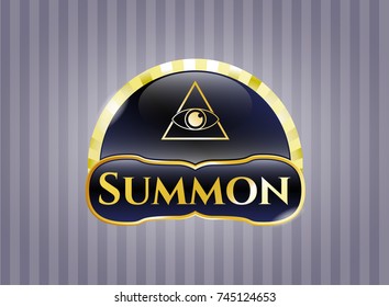  Gold emblem with illuminati pyramid icon and Summon text inside