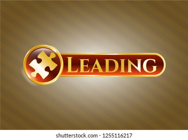  Gold emblem with jigsaw puzzle piece icon and Leading text inside