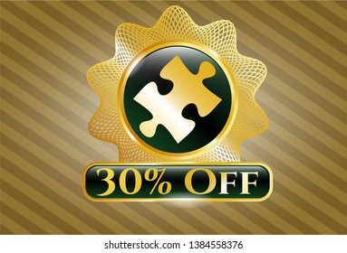  Gold emblem with jigsaw puzzle piece icon and 30% Off text inside