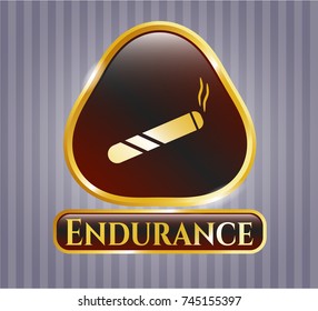  Gold emblem with joint, cigarette icon and Endurance text inside