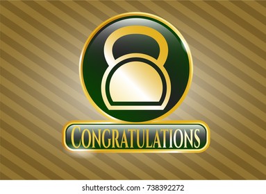  Gold emblem with kettlebell icon and Congratulations text inside