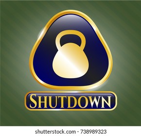  Gold emblem with kettlebell icon and Shutdown text inside