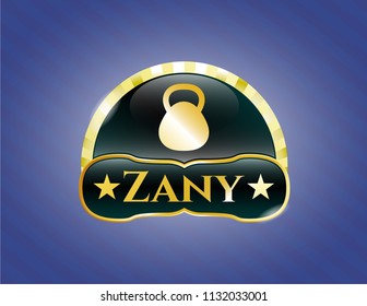  Gold emblem with kettlebell icon and Zany text inside