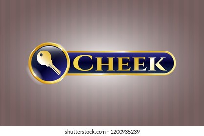  Gold emblem with key icon and Cheek text inside