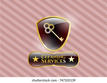  Gold emblem with key icon and Cleaning Services text inside