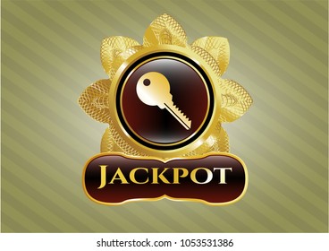   Gold emblem with key icon and Jackpot text inside