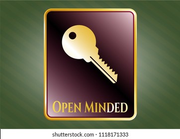  Gold emblem with key icon and Open Minded text inside