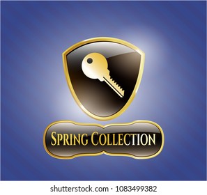  Gold emblem with key icon and Spring Collection text inside