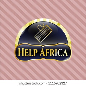  Gold emblem with keyboard icon and Help Africa text inside