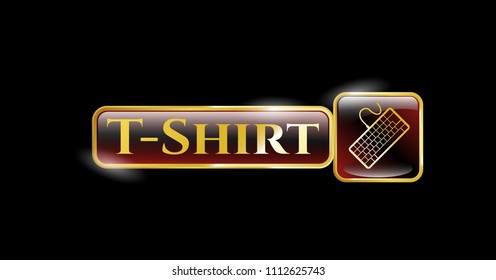   Gold emblem with keyboard icon and T-Shirt text inside
