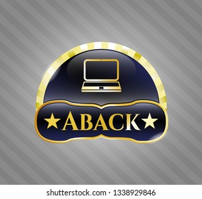  Gold emblem with laptop icon and Aback text inside