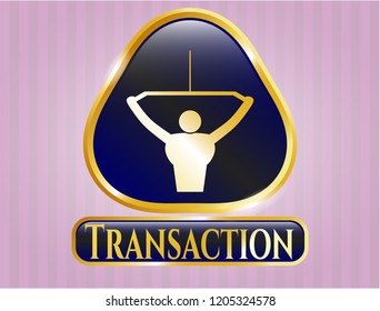  Gold emblem with lat pull down, exercise icon and Transaction text inside