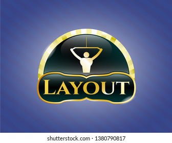  Gold emblem with lat pull down, exercise icon and Layout text inside