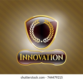  Gold emblem with laurel wreath icon and Innovation text inside