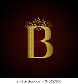 Gold emblem letter B with crown. Monogram design elements. Elegant line art logo design. Business sign for Restaurant, Royalty, Boutique, Cafe, Hotel, Heraldic, Jewelry, Fashion. Vector illustration